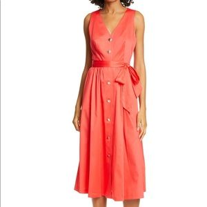 Ted Baker Midi Dress Size 2 Ryylie Burnt Red Cottn